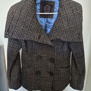 Women's Brown Plaid Double-Breasted Coat